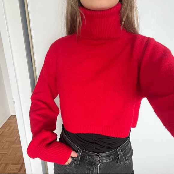 Red Princess Polly Cropped Turtleneck Sweater - Picture 1 of 3